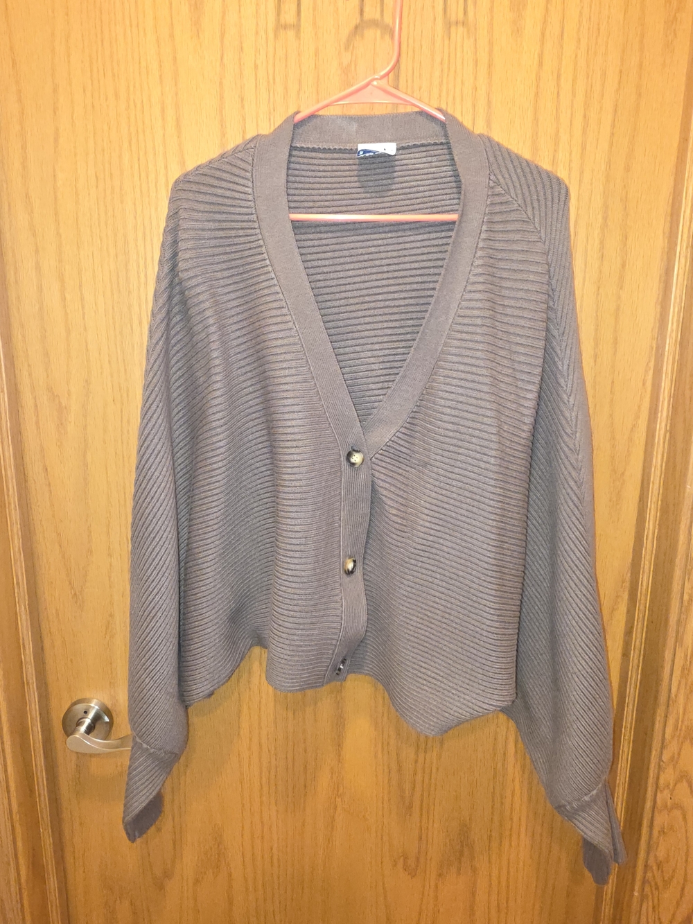 ARULA Ribbed V-Neck Button Cardigan - Taupe
